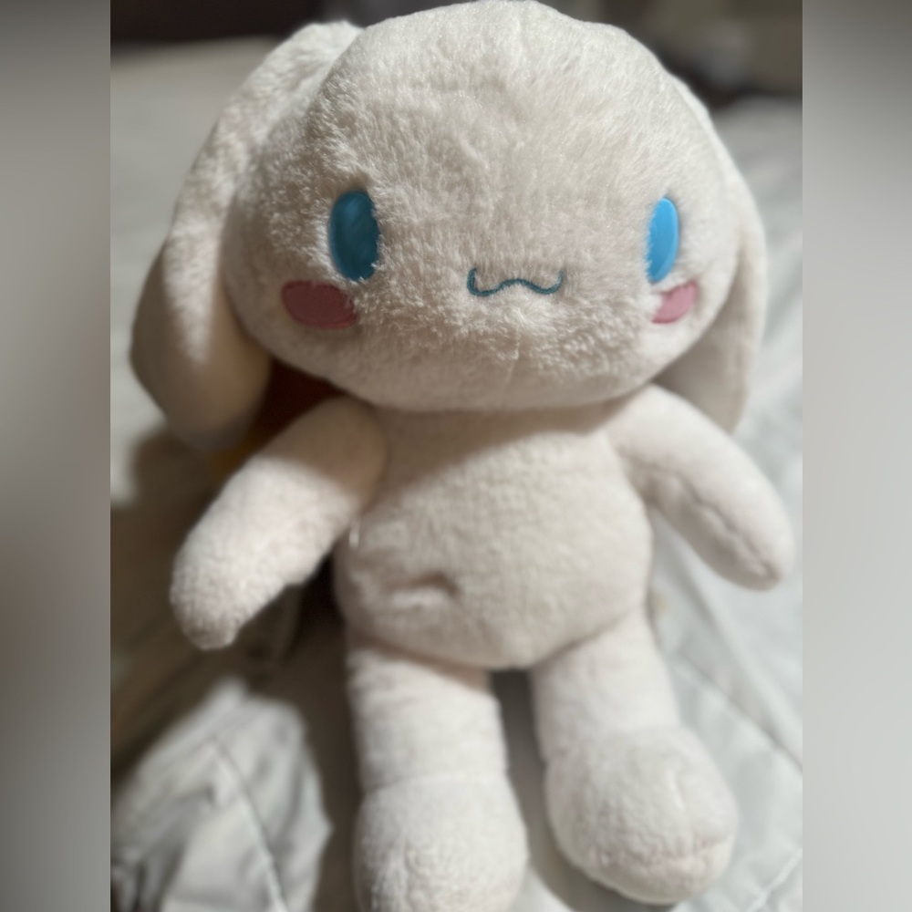 Cute White Plush Bunny with Blue Eyes